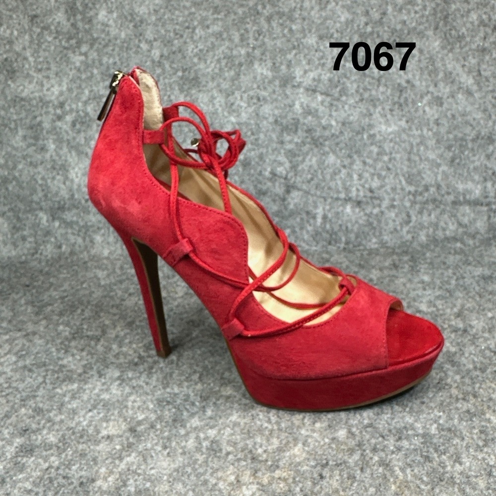 Jessica Simpson Baylinn Red Leather Dress Pumps Womens 8 Platform Ankle Wrap